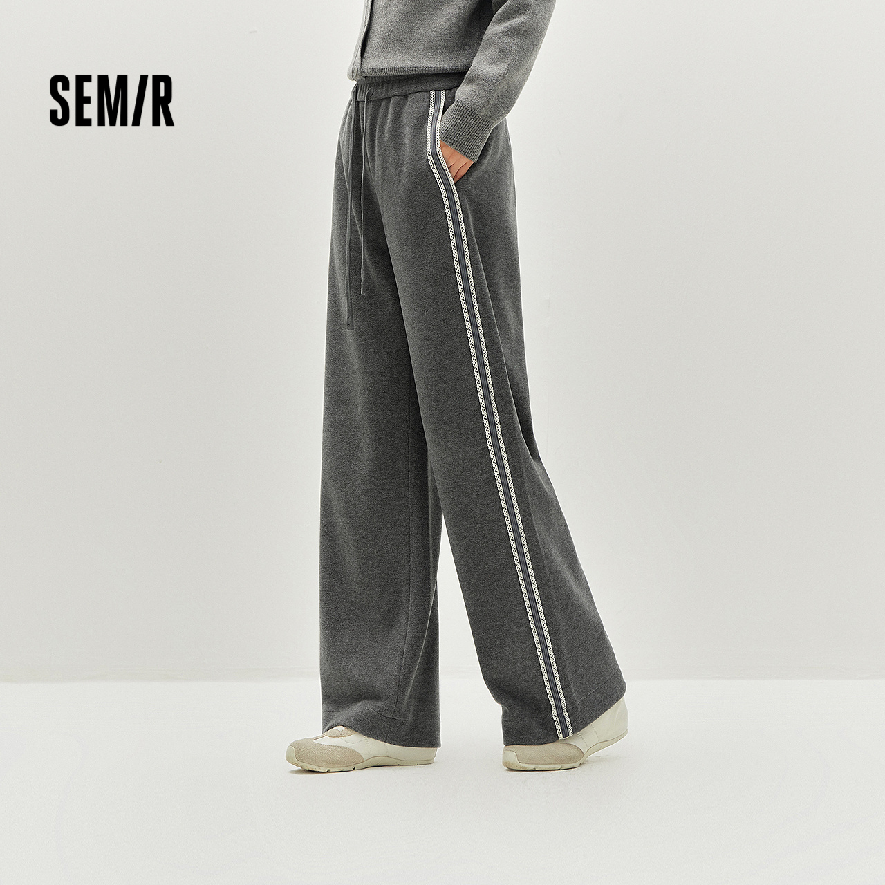 森马花边宽松阔腿仿呢休闲裤女