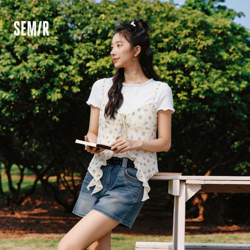 森马夏季甜美碎花吊带T恤两件套