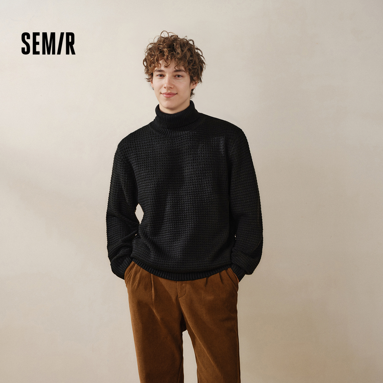 森马毛衣男纯色高领绞花针织衫冬