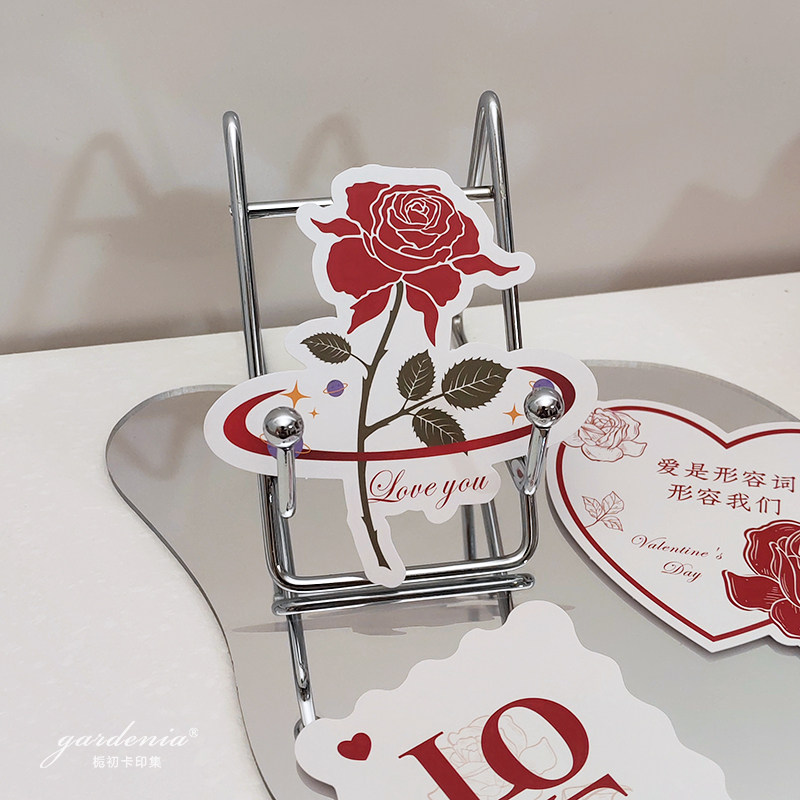 创意玫瑰七夕节贺卡情人节送恋人表白卡鲜花蛋糕甜品装饰异形卡