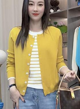 拼色假两件针织长袖小衫时尚洋气纯色撞色上衣女秋新款休闲A10063