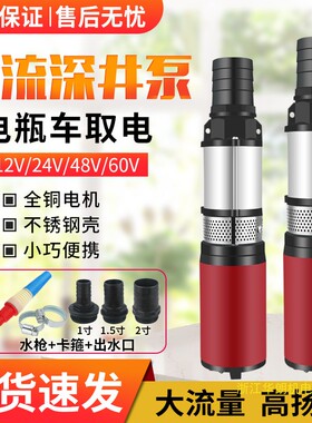 2叶轮不锈钢直流深井泵12V24V48v60电瓶车潜水泵电动抽水机高扬程