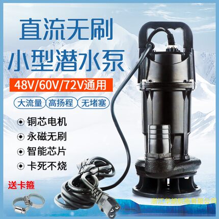 电瓶车直流无刷污水泵48-72抽水机潜水泵浇花浇菜家用智能