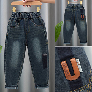 儿童裤 新款 子帅气加绒老爹裤 中大童长裤 潮 男童牛仔裤 百搭款 秋冬装