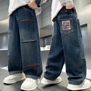 儿童牛仔裤春秋新款秋季装直筒裤男童裤子中大童百搭休闲裤韩版酷