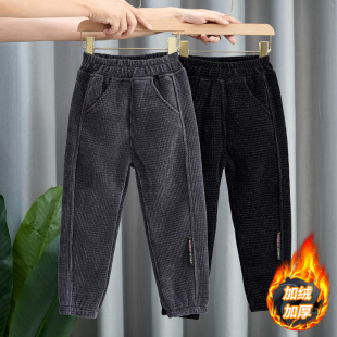 新款 百搭韩版 2024男童保暖加厚一体绒儿童裤 长裤 子加绒时尚 秋冬季