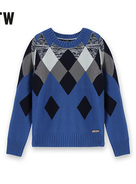 rtw男童针织衫2025年春秋装童装菱形格圆领套头棉线打底衫64258