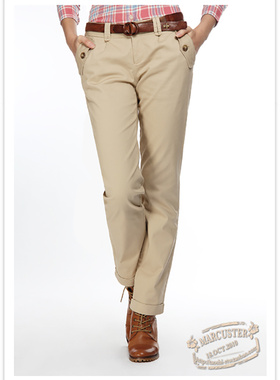 rtw女裤2025年春秋季米色女装棉质卷边直筒舒适休闲长裤时尚33617