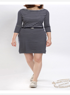 rtw针织连衣裙2025年春季秋新款女装七分袖修身条纹连衣裙81504