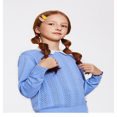 套头女童休闲风镂空毛衣针织衫