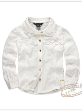 rtwf衬衫女童2025年春季新款童装洋气 针织纯棉花边长袖衬衫63217