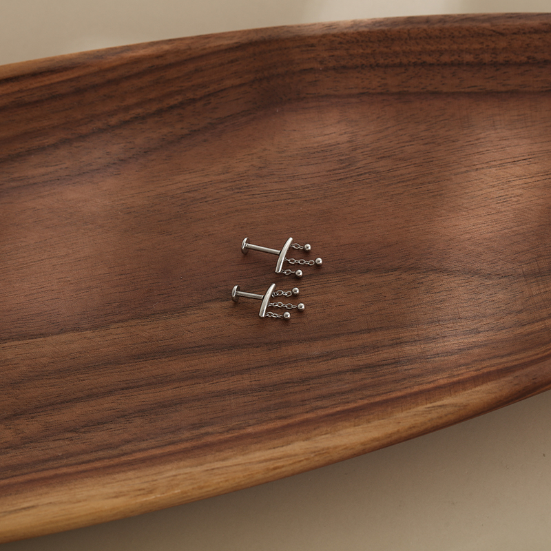 钛钢弧线链条小流苏吊坠内螺纹穿刺唇钉长短平底针耳垂耳骨小耳钉