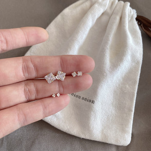 隐形超闪小方钻耳钉钛钢细针螺丝免摘耳骨钉抓锆石耳蜗耳廓耳钉女