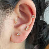 超闪亮钻郁金香花朵水滴锆小耳钉钛钢内螺纹平底针穿刺耳蜗耳骨钉