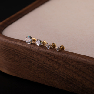 抓锆石钛钢超短针穿刺耳钉细针内螺纹免摘耳皮耳骨钉耳廓边小耳钉