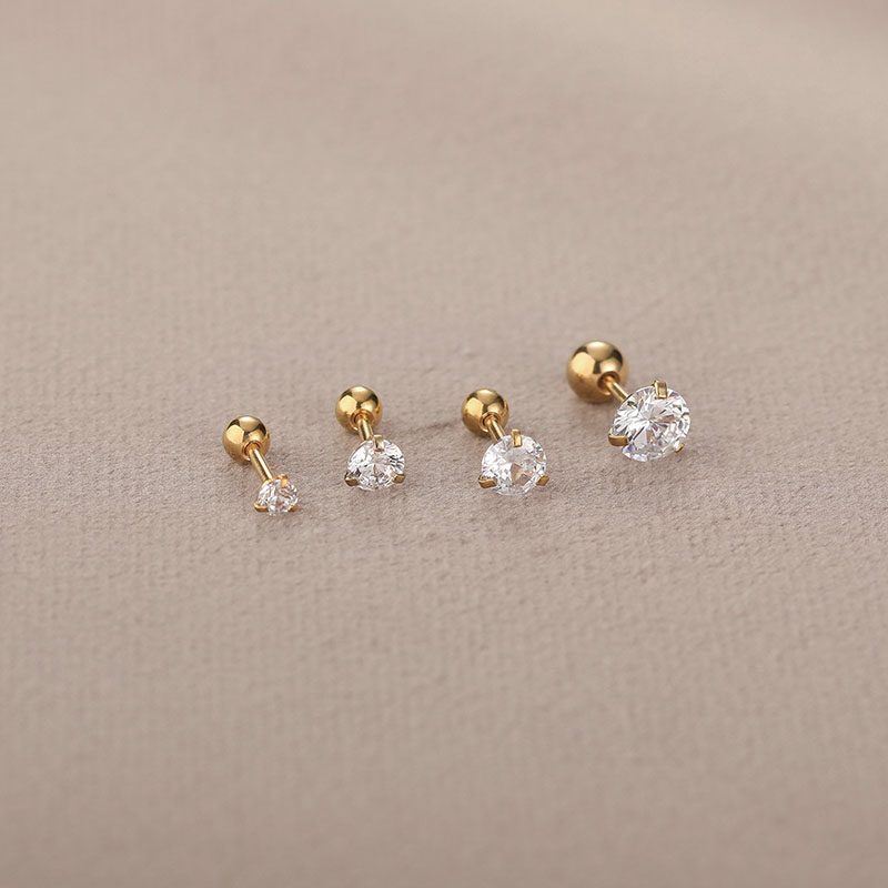 隐形大小锆石钛钢超短螺丝针耳钉