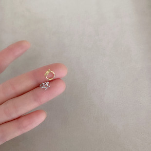 s925银镂空五角星小耳圈免摘星星耳骨扣耳廓耳夹耳钉小耳扣耳环女