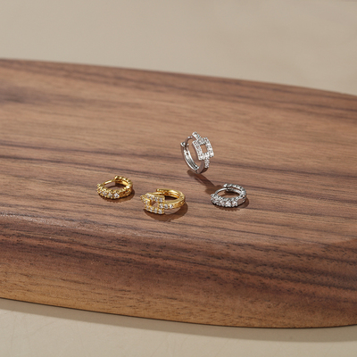 微镶闪钻锆石隐形小耳圈耳边耳骨圈镶钻方口圈圈耳扣耳垂耳环耳圈