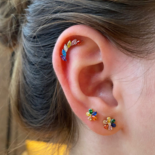 F136植入级钛合金耳骨钉马眼彩锆柳枝耳钉养耳洞穿刺小耳钉耳蜗钉