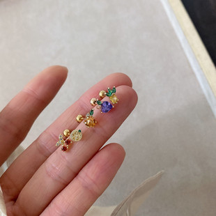 小清新微镶猫眼石水果系列耳钉钛钢细针螺丝拧扣耳蜗耳廓耳骨钉女