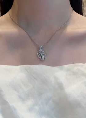 925纯银水滴宝石羽毛项链