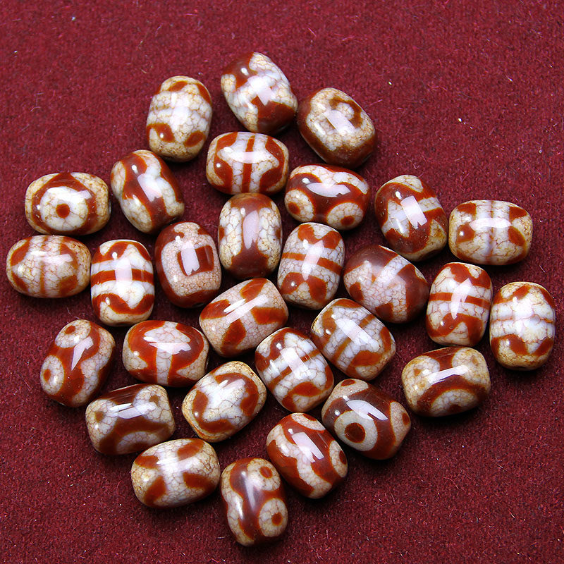 西藏天然红玉髓玛瑙矿石天珠虎牙金钱勾手链散珠配珠宝源红肉单颗