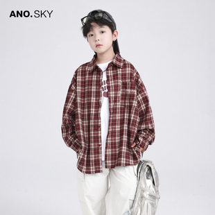 韩国AS品牌正品男童春秋洋气红色格子花衬衫2025新款儿童秋装套装