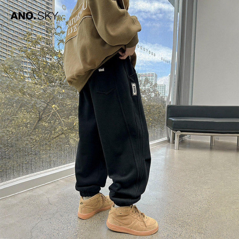 韩国AS品牌正品男童冬季羊羔绒运动卫裤2025新款男童宽松加绒裤子