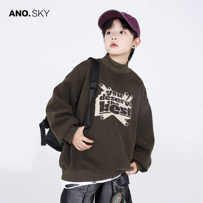 韩国AS品牌正品男童秋冬半高领加绒卫衣2025新款儿童加厚运动上衣