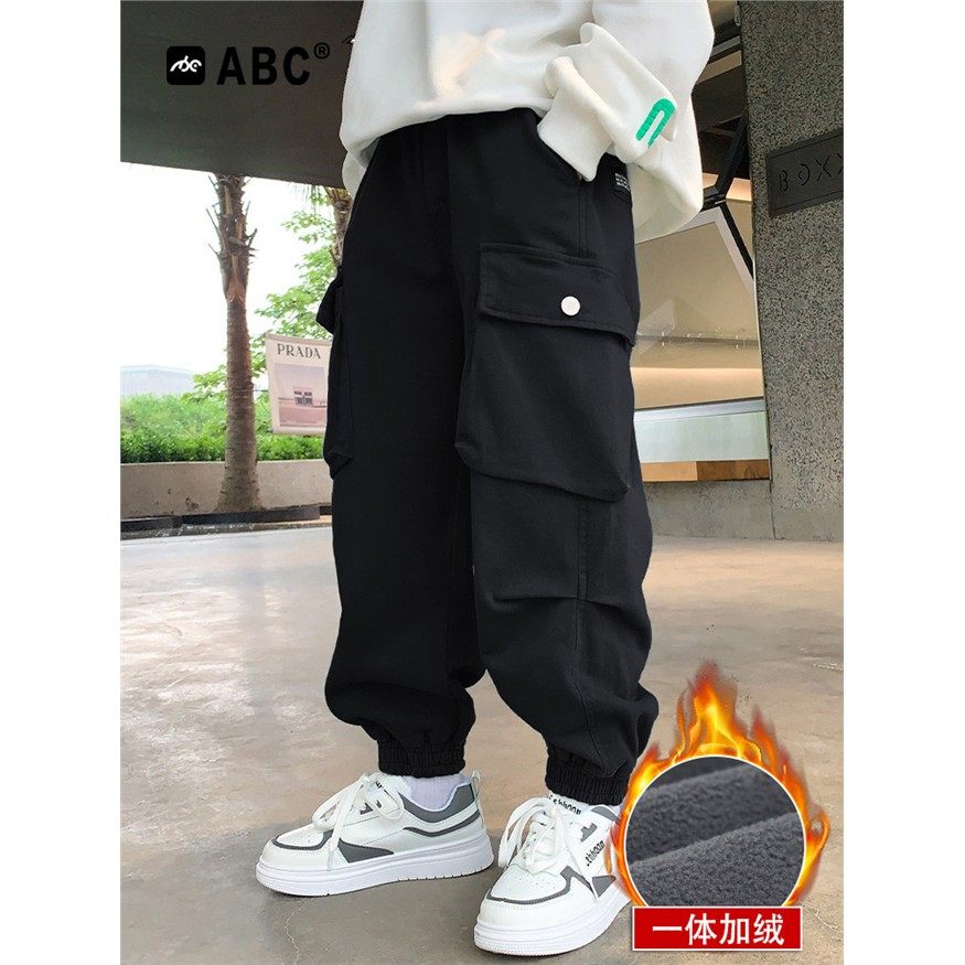 ABC男童秋冬工装裤2025新款中大童百搭加绒束脚裤男孩休闲裤子潮,童装/婴儿装/亲子装,工装裤,淘宝优惠券,粉丝福利购,淘宝优惠卷