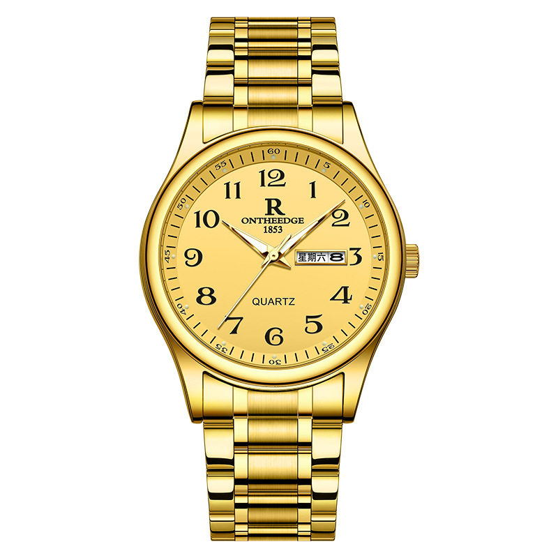 中老年人手表金色夜光大表盘男款