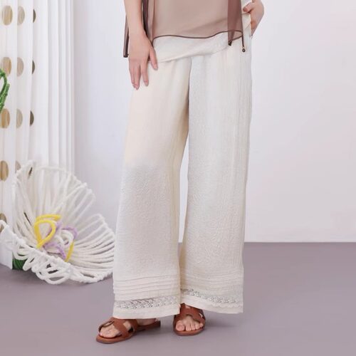 安所ANSUO专柜正品女装2025夏款新品休闲直筒醋纤长裤GX1K092
