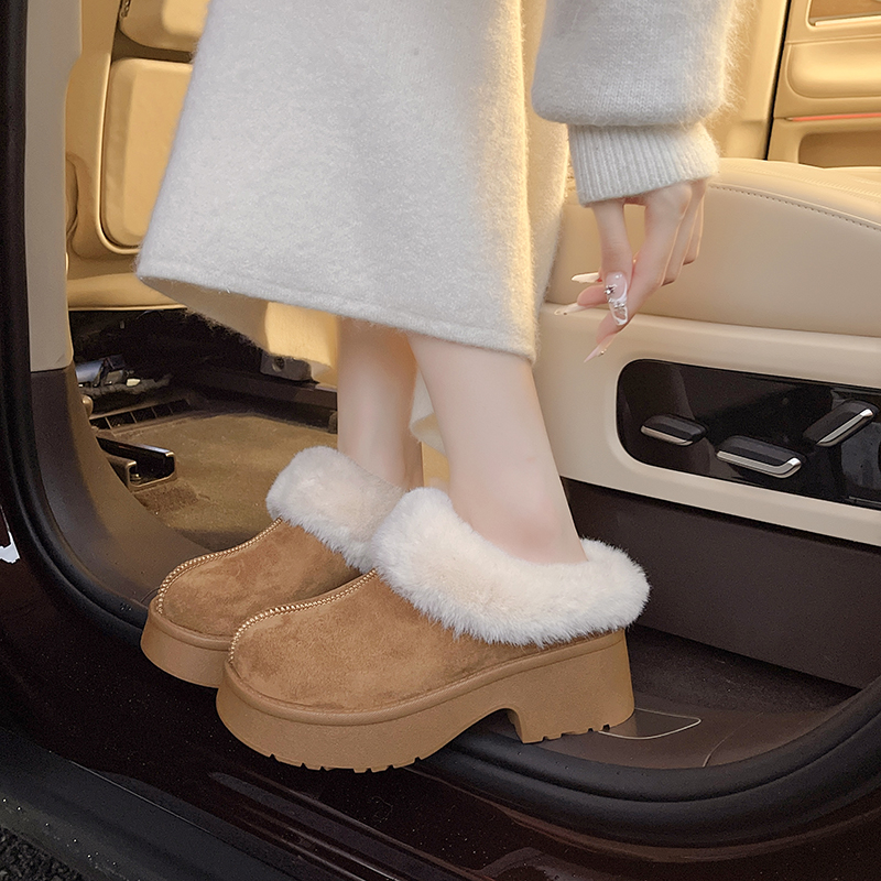 加绒毛毛百搭配裙子厚底保暖时尚勃肯鞋2025年秋冬女鞋