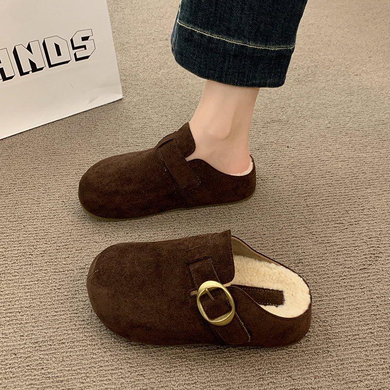 2025冬季韩版网红一脚蹬爆款保暖洋气加绒百搭休闲鞋厚底勃肯女鞋