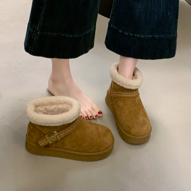 2025年冬季保暖休闲时尚加绒百搭毛绒棉靴厚底雪地女靴