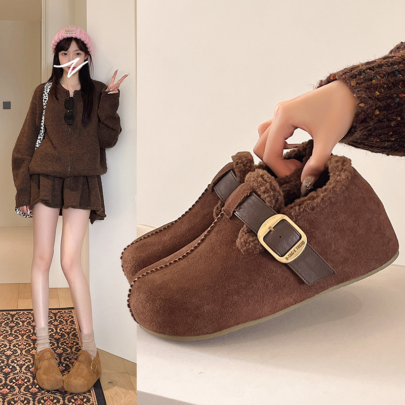 厚底休闲软底保暖百搭配裙子棉鞋2025秋冬女加绒勃肯鞋