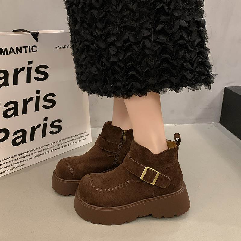 百搭洋气复古新款加绒保暖舒适勃肯鞋2025秋冬小个子厚底雪地靴女