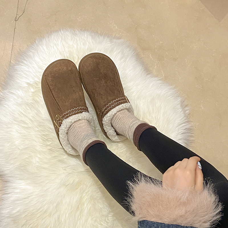 一脚蹬网红加绒时尚百搭休闲鞋2025冬季爆款保暖洋气厚底勃肯女鞋