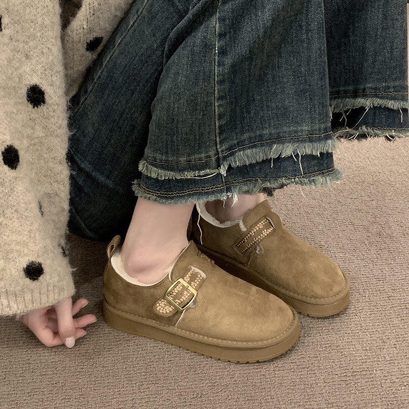 2025冬季爆款保暖洋气全包一脚蹬网红加绒百搭休闲鞋厚底勃肯女鞋