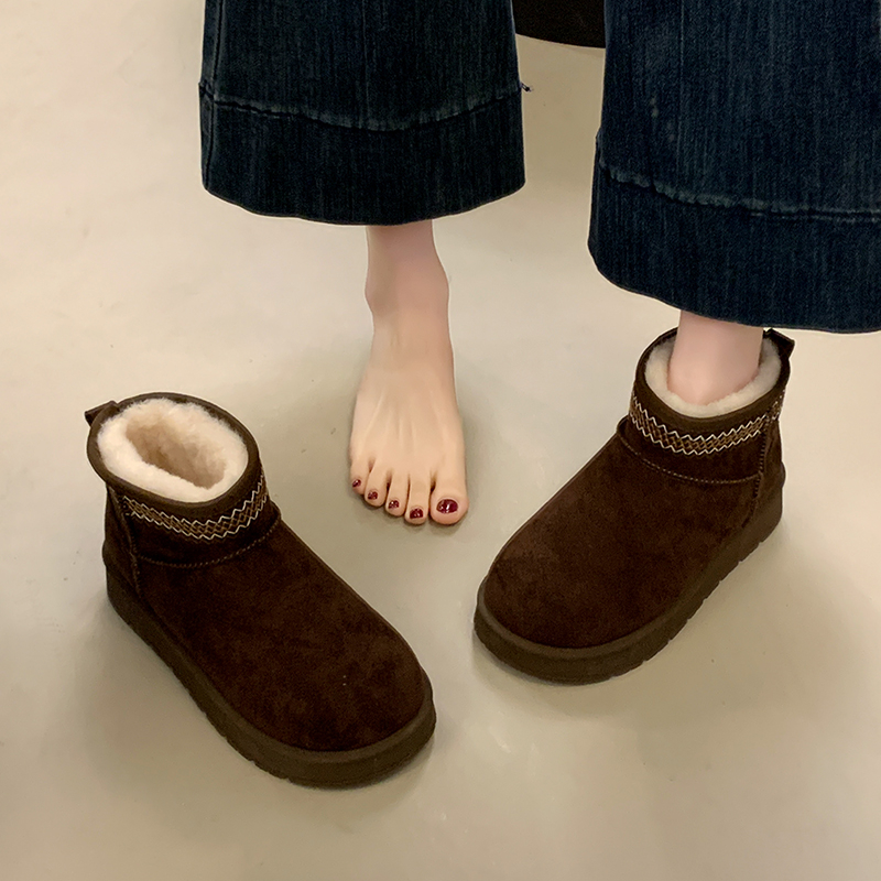 百搭厚底毛绒防滑休闲女鞋加绒保暖时尚2025冬季雪地靴