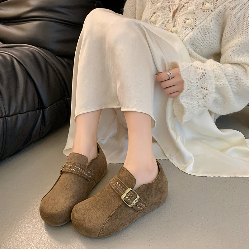 2025年春秋小个子厚底复古配裙子勃肯女鞋增高百搭洋气时尚乐福鞋