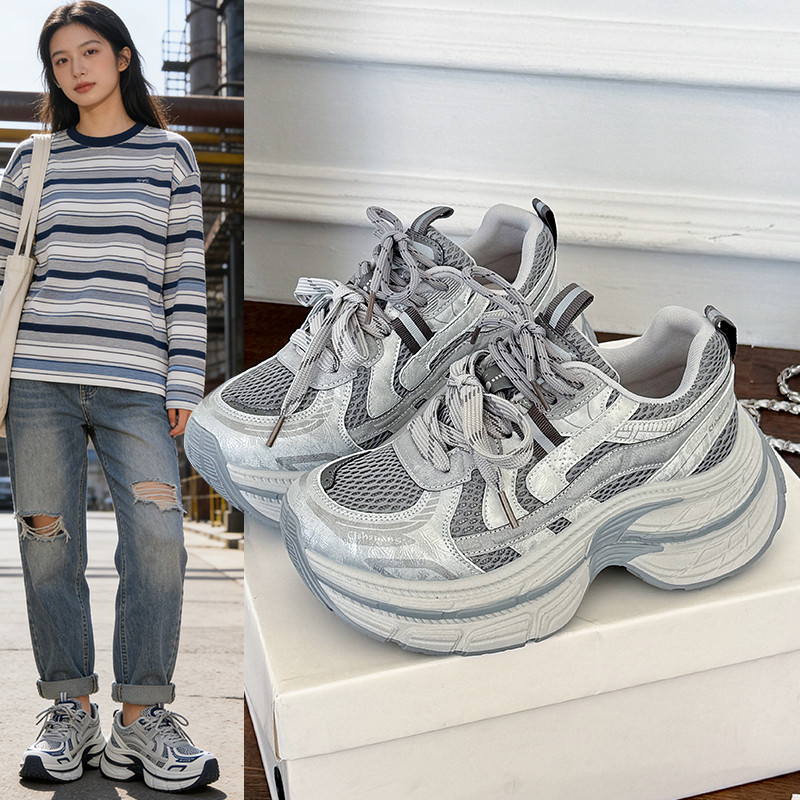 2026春季小个子7cm厚底复古老爹鞋透气系带增高运动休闲百搭女鞋,女鞋,老爹鞋,淘宝优惠券,粉丝福利购,淘宝优惠卷