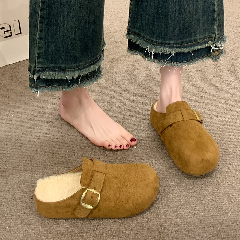 一脚蹬加绒时尚百搭厚底休闲鞋2025冬季爆款保暖洋气厚底勃肯女鞋