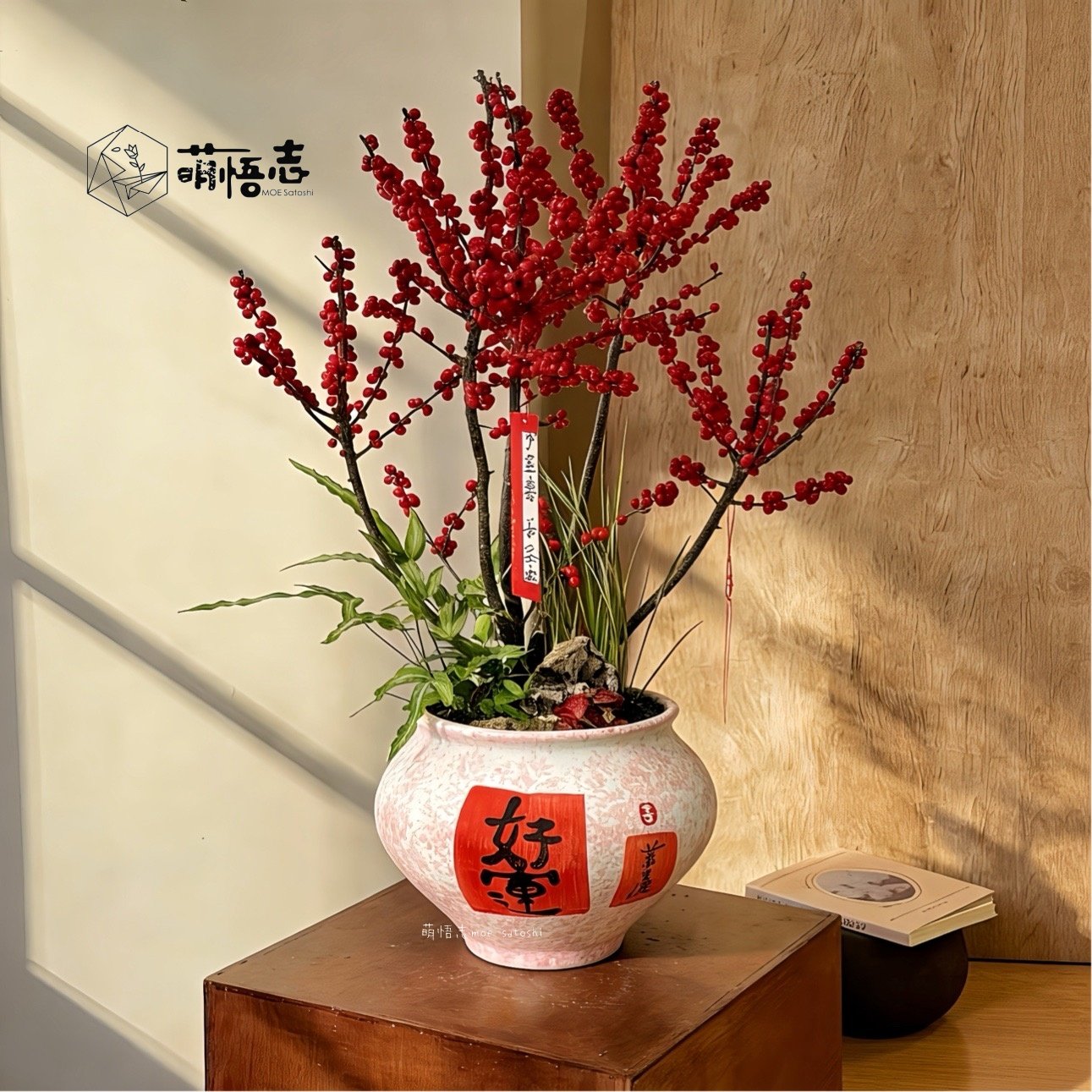 景德镇中式红色喜庆陶瓷花盆冬青红果蝴蝶兰组合专用桌面盆栽清仓