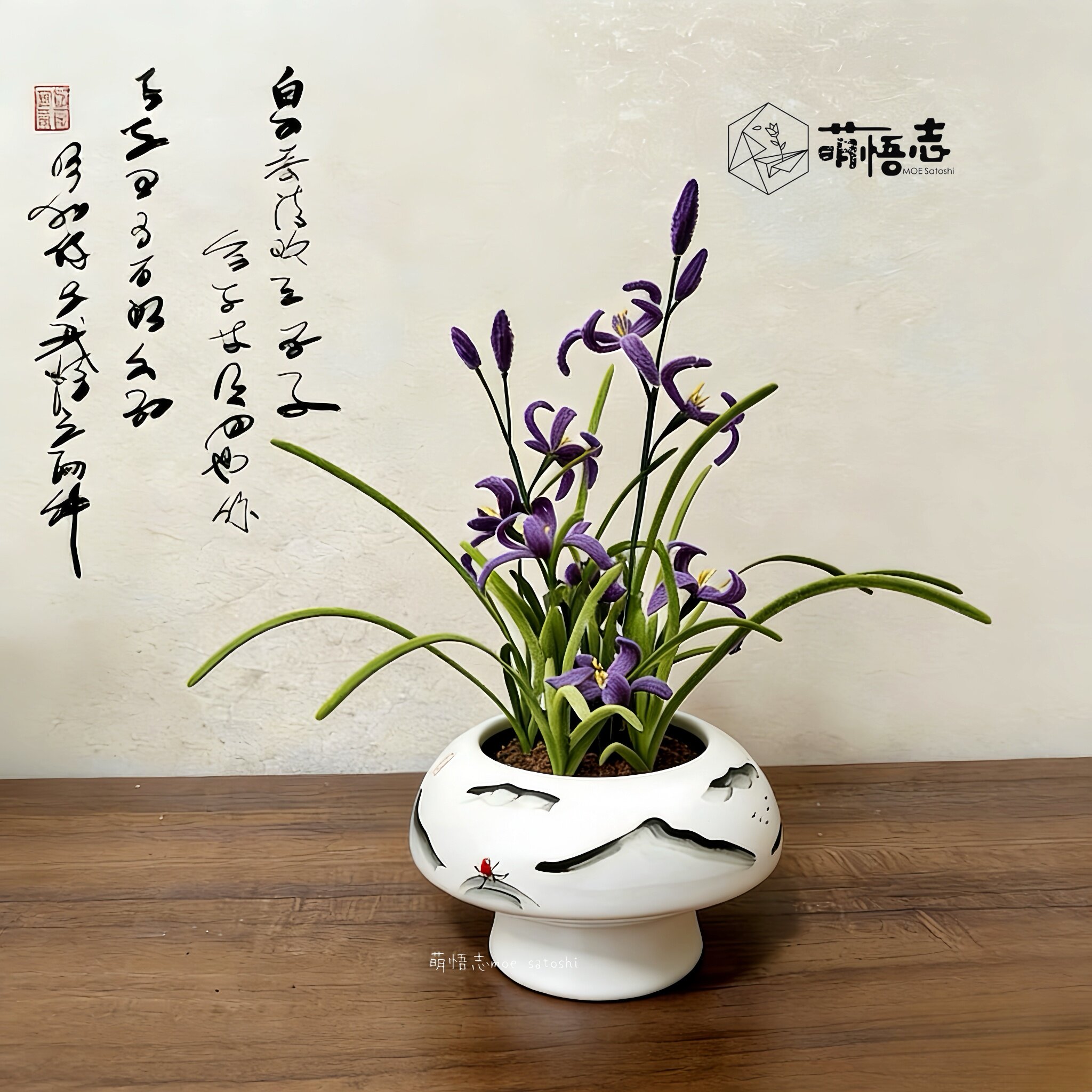 景德镇新中式手绘陶瓷花盆带底座玄关摆件三角梅君子兰专用清仓