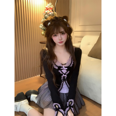 【瑞茜】黑巧莓酱 冬季甜酷少女风显瘦时尚套装R1190-1T