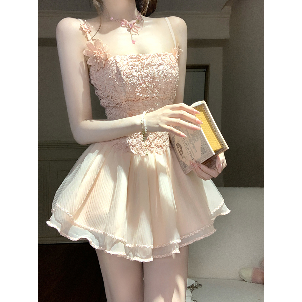 【瑞茜】梦幻芭蕾 夏季纯欲公主风小众设计吊带连衣裙 R2300L