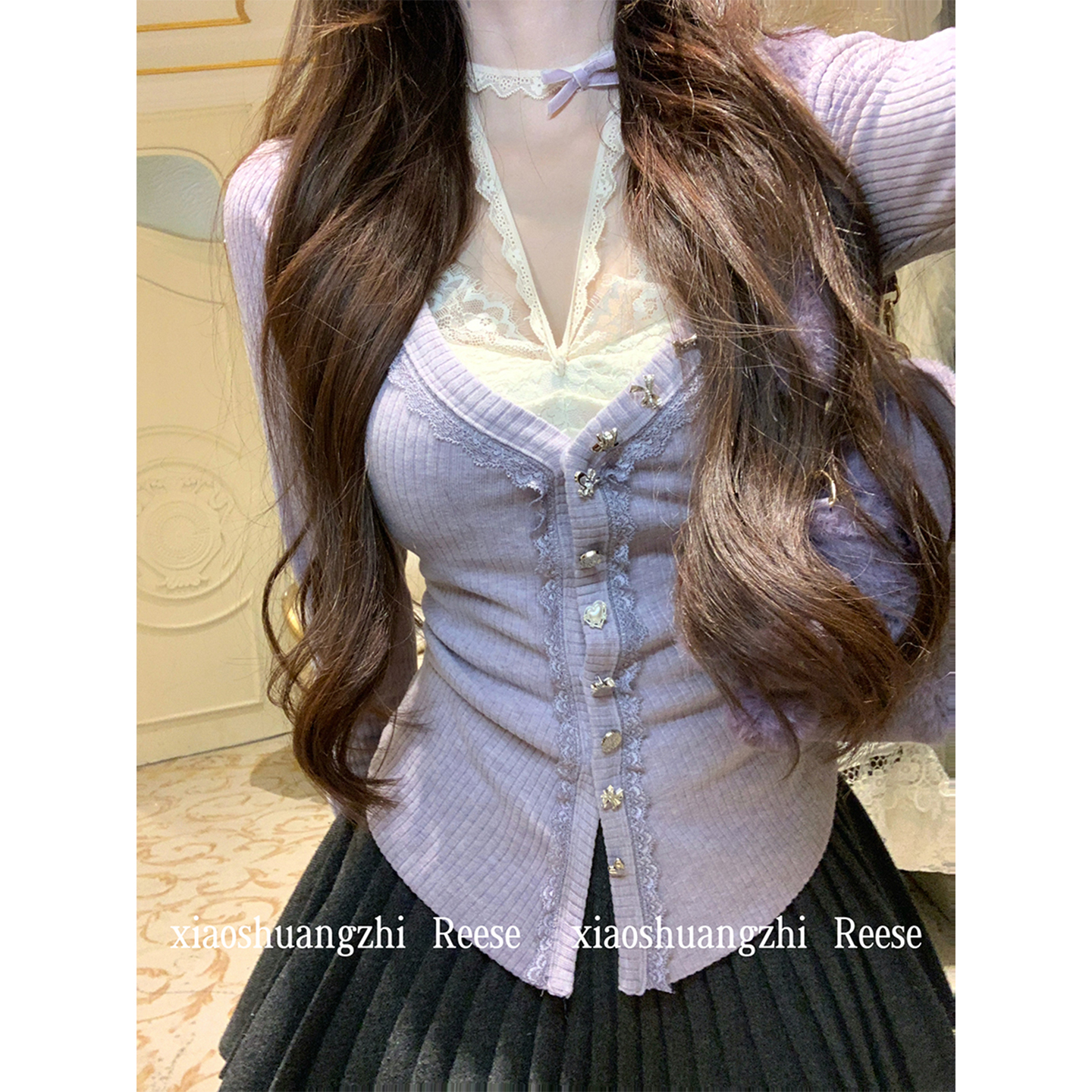 【瑞茜】名伶千金 秋冬纯欲风小众设计显瘦上衣短裙R9335D