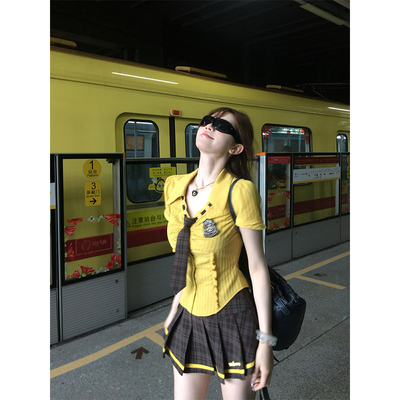 【瑞茜】美式甜心 夏季学院风原创小众设计上衣短裙R7004-1V