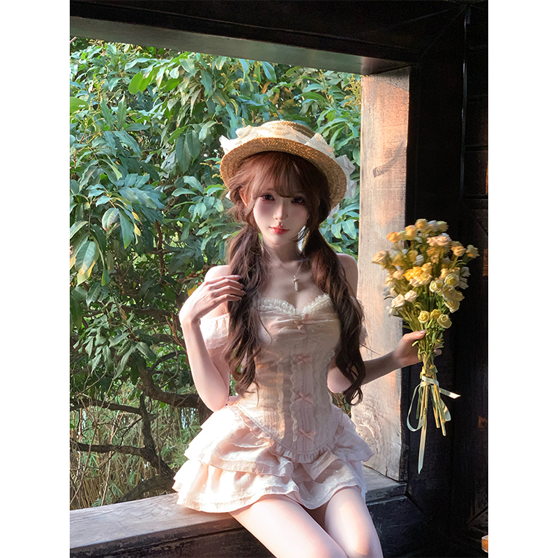 【瑞茜】粉雾玫瑰 夏季纯欲风小众设计上衣半裙R5675-1Z